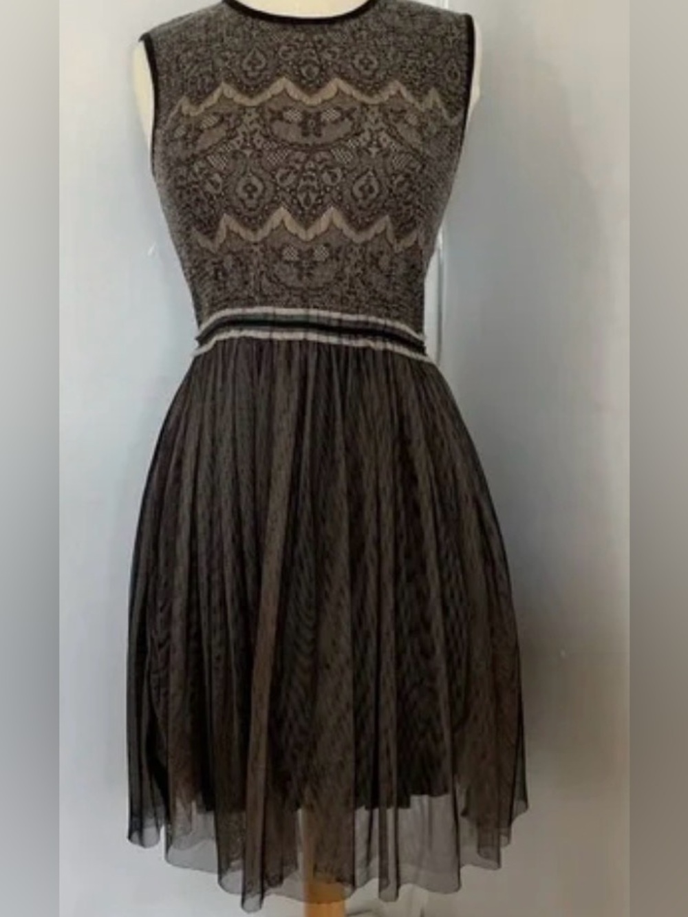 Anthropologie Dulcie Lace-Detail Black and Cream Fit & Flare Dress